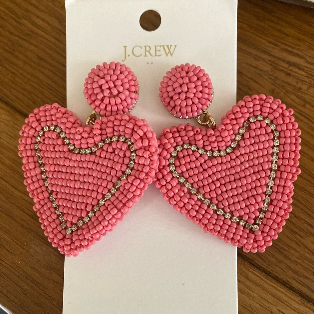 J. Crew Pink Heart Beaded Earrings